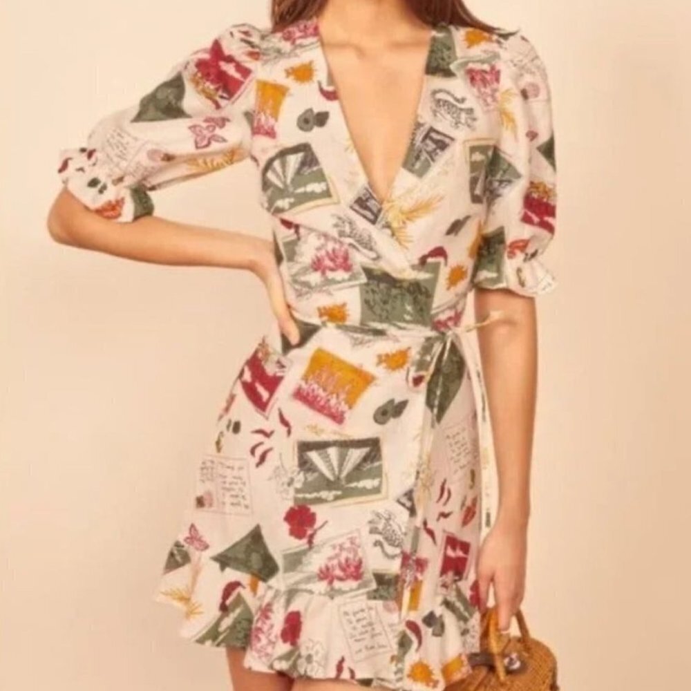 Reformation Carmelo Linen Wrap Mini Dress Size S NWT